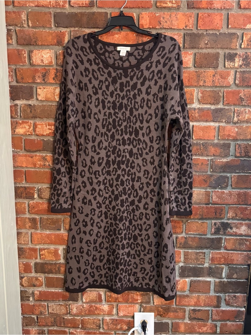 Garnet Hill womens merino wool leopard print sweater dress brown M